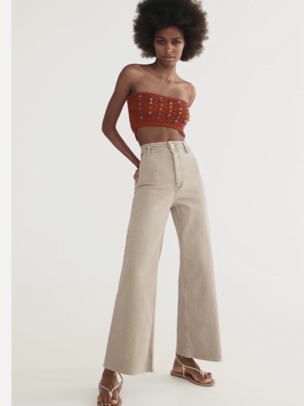Universal Thread Sailor High-Rise Wide-Leg Jeans in Light Beige
